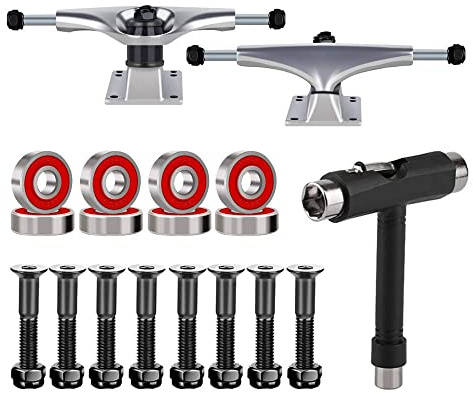 BESIY Skateboard-Achsen, Skateboard-Kugellager & Rad Hardware Set mit polierten Skateboardschrauben 2,5 cm und praktischem Schraubenschlüssel
