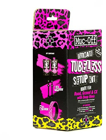 Muc-Off Ultimate Tubeless Setup Kit - Complete Tubeless Conversion Kit with Sealant, Rim Tape, Valves, and Patches - Fits MTB, Road, Gravel & CX Wheels - Road/Gravel (21mm Tape / 60mm Valves)