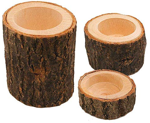 VOANZO Holz Rinde Kerzenhalter 3 Stück Kreative Holz Handwerk Dekoration Blume Blumentopf Kerzenständer Halter mit Rinde
