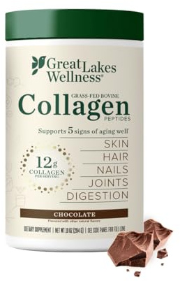 Great Lakes Wellness Collagen Peptides Powder for Skin, Hair, Nails, Joints & Digestion - Chocolate Flavored - Quick Dissolve Hydrolyzed, Non-GMO, Kosher - 10 oz