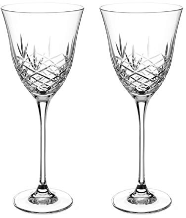 DIAMANTE Red Wine Glasses Pair with ‘Blenheim’ Collection Hand Cut Design - Set of 2
