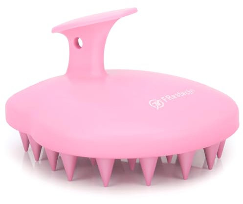 FREATECH Brosse Shampoing Massage Cuir Chevelu (Un Morceau de Silicone Solide), Élimination Pellicules, Massage de Tete et Pousse Cheveux, Adapte Parfaitement au Cuir Chevelu et Paume, Rose