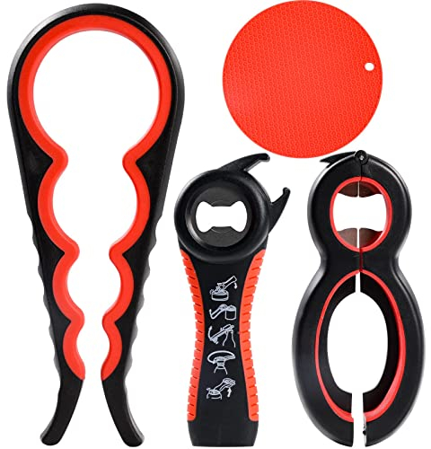 Jar Opener Gripper - 4 Pack Rubber Jar Opener for Weak Hands 6-in-1 5-in-1 Jar Bottle Openers for Seniors with Arthritis, 4-in-1 Jar Openers + Non Slip Lids Opener Gripper Pad