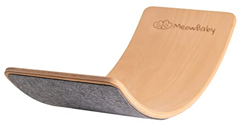 MEOWBABY Balance Board für Kinder - Kleinkind Wackelbrett mit Filz, 80x30cm Balancierbalken aus Holz, Natur - Filz Grau
