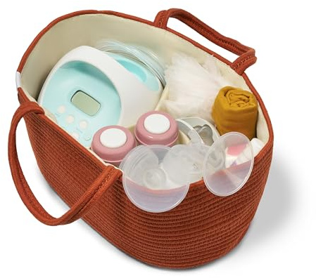 Natemia Rope Diaper Caddy Organizer – Nursery Storage Basket with 3 Compartments for Breast Pump Storage, Diapers, Wipes & Toys – Portable Tote and Gift Bag for Registry and Newborn Essentials