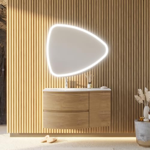 Kiamami Valentina Mueble DE BAÑO Curvado DE Roble Miel DE 105 CM con Espejo ABATIBLE | LOS Angeles