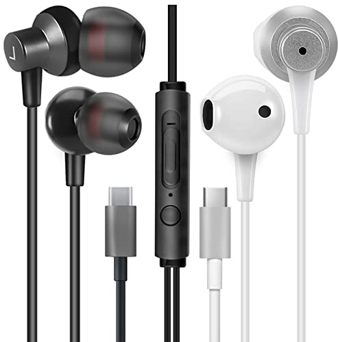 MAS CARNEY Cuffie USB C THS, Pacco da 2, Auricolari Con Filo Tipo c con microfono compatibili con iPhone 15 16 17 iPad, Samsung Galaxy S25 S24 A53, Pixel, Xiaomi, Huawei Honor, Oppo, Vivo