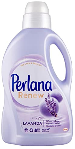 Perlana Renew Lana Lavanda, detergente lavadora efecto cachmere, evita puntos, paquete individual de 24 lavados