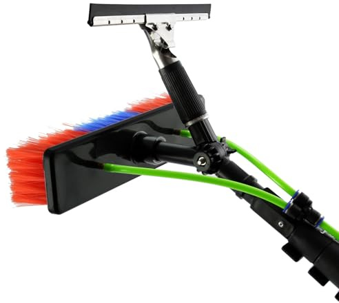 Pértiga Extensible de Limpieza 7.30 M para Cristales | Cepillo con Doble Chorro de Agua | Mango Antideslizante | Aluminio Ligero para Ventanas Altas, Exteriores, Terrazas, Coches y Caravanas