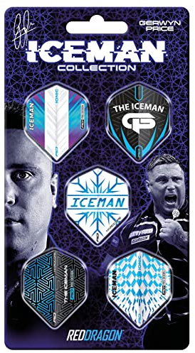 RED DRAGON Darts – Dart Flights 5 Sets Per Pack (15 in Total) Extra Thick 100 Micron – Standard Shape Dart Flights - Professional Darts Accessories (Iceman Multi-Pack)