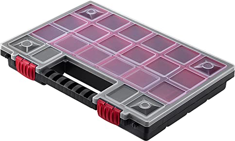 KADAX Organizzatore, cassetta degli attrezzi in plastica, rivista di piccole parti con coperchio trasparente, rivista di piccole dimensioni in diverse misure, scatola (34 x 25 cm/1 pezzo)