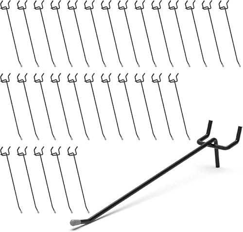 HUHOLE Pegboard-krokar 15 cm (6 tum) 50 st, svarta hakar, passar 1/4 tum eller 1/8 tum pinnbräda, idealiskt tillbehör för organisering av tältbrädor, väggförvaring (svart, 15 cm)