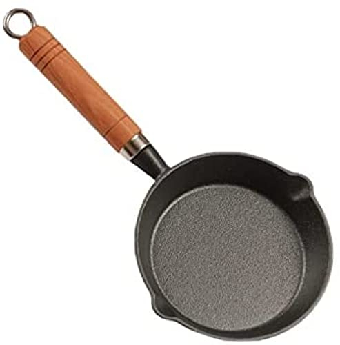 COERSD Mini Poêle À Frire Pancake Poêle À Oeufs Frits, Poêle À Oeufs en Fonte Antiadhésive Revêtement Antiadhésif, Poêle À Frire en Fonte Poêle en Fer avec Manche en Bois pour La Cuisine-10CM