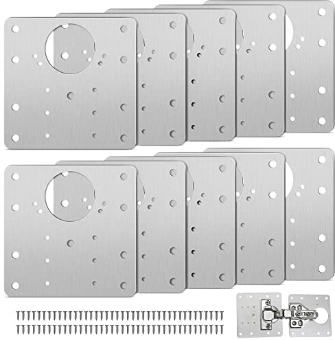 Fabaoday 10 Pezzi Piastre di Riparazione per Cerniere per Armadietti, Porte Cerniere con Fori, per Armadi Mobili Cassett Porta Cucina, in Acciaio Inossidabile, Classico