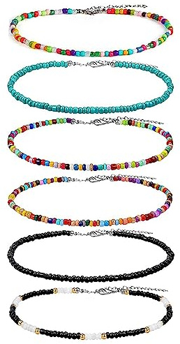 GWAWG 6 Stück Bunte Bohomenian Fußkettchen - Bunte Handgemachte Perle Schmuck für Mädchen Frauen