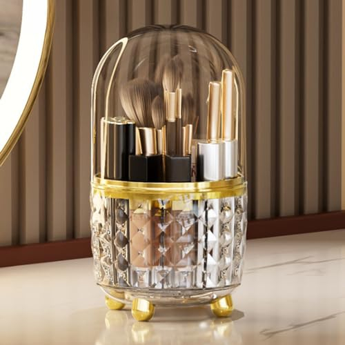 Kelsin Make-up Pinselhalter 360 ° rotierender Make-up-Pinselhalter mit Deckel Make-up-Organizer Aufbewahrung für Badezimmer Schlafzimmer Arbeitsplatte Büro für Lippenstift Pinsel Eyeliner (Weiß)