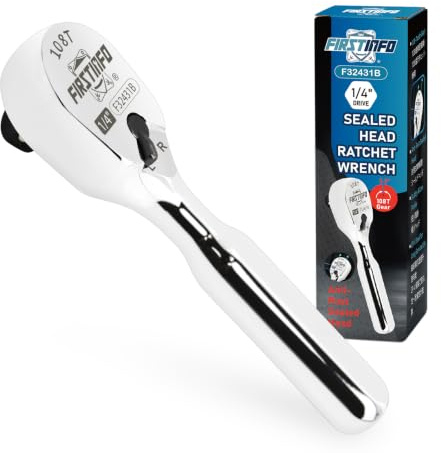 FIRSTINFO Cricchetto Compatto 1/4 108 Denti Testa Sigillata F32431B | Arco oscillante 3,3°, acciaio cromo-vanadio cromato, testa sigillata antipolvere, per auto moto bici, Taiwan