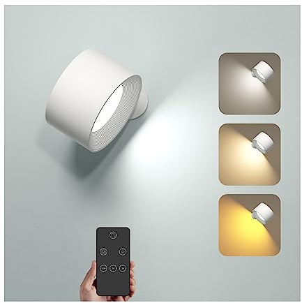 Wandleuchte Innen, Wandlampe mit Fernbedienung Dimmbar mit Akku mit USB-Ladeanschluss, Led Wandleuchte Touch Control 3 Helligkeitsstufen 3 Farbmodi 360° drehbare für Wohnzimmer Schlafzimmer Weiß