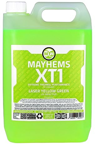Mayhems - XT1 Premixed PC Coolant - Computer Water Cooling Fluid - Liquid Cooling, Thermal Performance Series, UV Fluorescent, 5 Litre, Laser Yellow Green