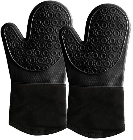Oven Mitts Silicone and Cotton Oven Mitt 1 Pair Kitchen Gloves Baking Gloves Kitchen Gloves Oven for Baking Grilling Insulated mat Kitchen