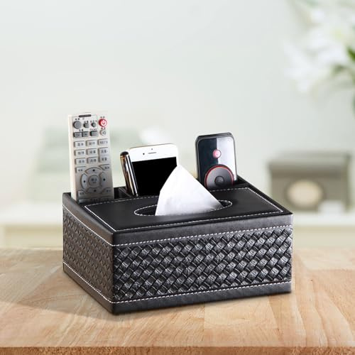 Pilipane PU Leder Taschentuchbox Für Gesichtstücher,Multifunktions Tissue Box,Servietten,Trocknertücher,Schreibtisch Seidenpapierhalter Für Badezimmer,Arbeitsplatten,Waschtisch(Schwarz)