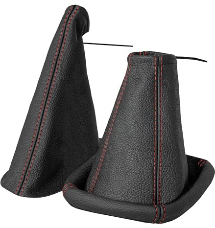 Schaltsack für Opel Vectra B Set mit Handbremsmanschette - Bj. 1995-2002 - Schwarz - Rot - Schaltmanschette Manschette für Schaltung & Handbremse Handbremssack - Abdeckung aus Echtleder - A106-9