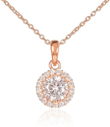 Diamond Treats 925 Sterling Silver Halo Pendant Necklace for Women with White, Green, Blue or Red Cubic Zirconia Stones, Elegant Silver Round Halo Pendant Necklace with a Gift Box