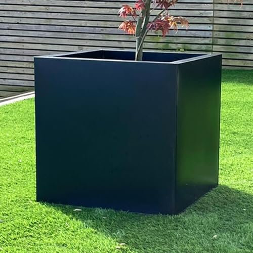 Black Aluzinc Cube Planter - Zinc Lightweight Outdoor Patio Garden Pot with Drainage, Weatherproof & Corrosion-Resistant, 10-Year Warranty - Small/Medium/Large (60cm)