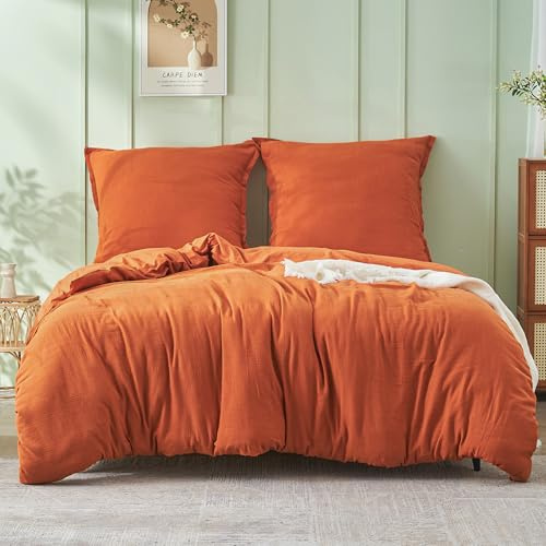 Simple&Opulence Musselin Bettwäsche 155x220 cm Baumwolle, Extra Weiches und Atmungsaktiv Bettwäsche-Sets, Oeko-Tex Sommer Bettbezug mit Reißverschluss und 1 Kissenbezug 80x80cm, Orange Gebrannt