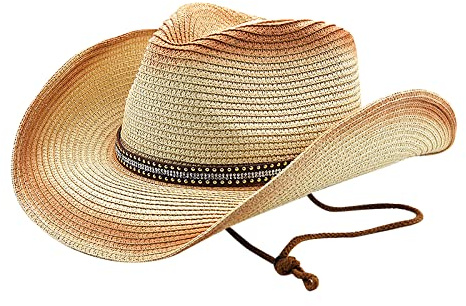 Strohhut Herren Panamahut Cowboyhut Stroh Sommerhut Westernhut Faltbarer Panamahut mit Kinnriemen Breite Krempe Sonnenhut Anti-UV Sonnenschutz Strandhut Sommerhut Strohkappe