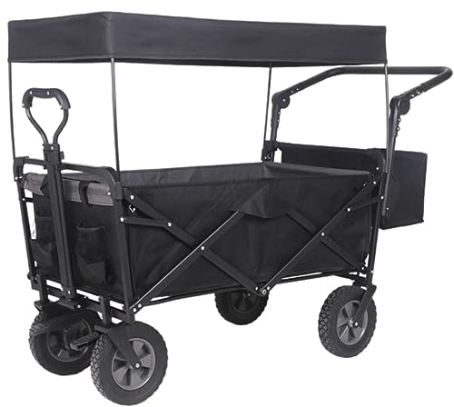 CCYENG Trolley Cart Klappbarer Gartenwagen Wagen Mit Dach Räder Bremse Transport Metall Stahl Trolley Für Garten Camping Campingwagen Gartenwagen