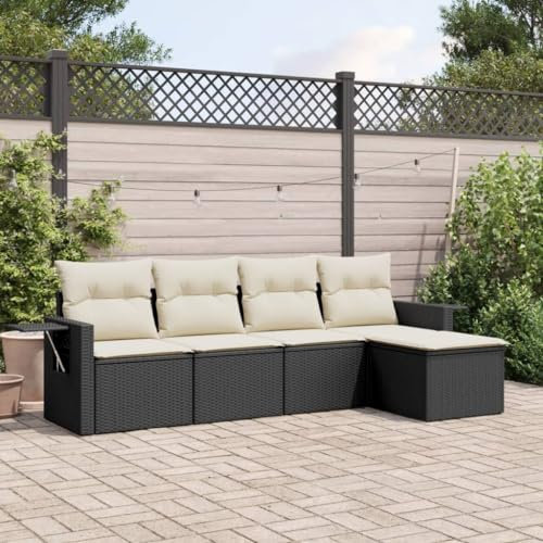 Festnight Balkon Lounge Rattan mit Stauraum Gartenlounge Klein Sofa Balkon Ecklounge Rattansofa Sitzecke Balkon Klein Gartensofa Ecksofa Garten Lounge Sofa Outdoor Balkonmöbel Couch Gartenmöbel
