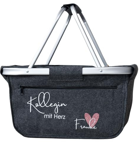 Geschenk für die Kollegin mit Herz und Namen | Geschenkidee zum Abschied für die beste Kollegin | Einkaufskorb aus Filz personalisiert | Abschiedsgeschenk Mitarbeiterin | Lieblingskollegin