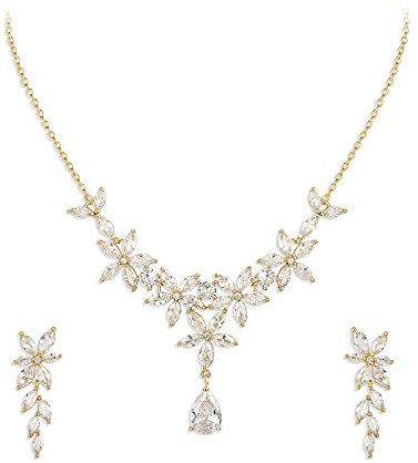 EVER FAITH Zirkonia Schmuck-Set für Hochzeit Party Marquise Träne CZ Blume Halskette und Ohrringe Set für Damen Braut Klar Silber-Ton