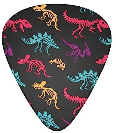 Yifhdes Gitarrenplektren mit Dinosaurier-Motiv, buntes Druck-Set, Zelluloid, 12 Stück, Plektren für Akustikgitarre, Bass und E-Gitarre (dünn/mittel/schwer)