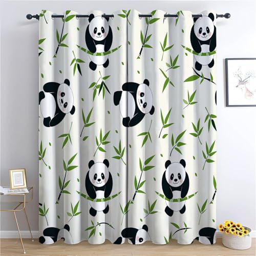 CozyRest Gardinen Kinderzimmer Schlafzimmer 160 x 70 cm (H x B) Thermovorhang Verdunkelungsvorhang Jungen Vorhänge Cartoon-Panda Blickdicht Ösenvorhang 2Er Set