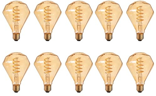 LEDSone Decorative LED Light Bulb, Diamond Glass Vintage Nostalgic LED Edison Light Bulb Non Dimmable, Ambient Angle Spiral Bulb, Warm Light 2700k Atmosphere Lights for Home Decor 1-10 Pack (10 Pack)