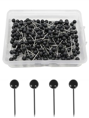 Werownsgso 300 stycken runda huvudnålar, 4 mm kort nagelnålar, anslagstavla med plastlåda, rissyrålar rund, pinwand pins för karta, foton, korkplatta, tygmärkning, gör-det-själv (svart)