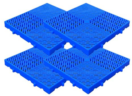 Wasserdichte Kunststoff-Gitter-Pads, blau, leicht, mit Belüftung, Bodenwanne, nestbar, atmungsaktiv, Bodenaufbewahrung, Netzmatte für Gitterroste, 40 x 40 x 5 cm, 4 Stück