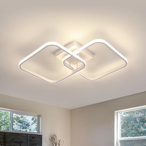 Plafoniera LED Soffitto Moderna, 42 W 4700 lm Lampada da Soffitto con 2 Tubi Quadrati Luce Neutra 4500 k, Lampadario Salotto a LED per Soggiorno, Camera da Letto, Sala da Pranzo, Bianco, 64 cm