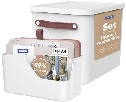 Rotho MyPaper Plus Aufbewahrungsbox A4 Dokumentenorganizer fürs Büro Weiß | Aufbewahrungsboxen für A4-Dokumente, Organizer Box, Box Set mit Inbox, Archivbox und verschiedenen Mappen aus Karton, Weiß