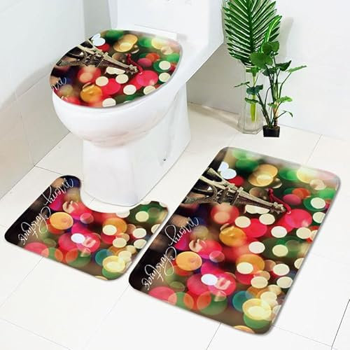 Bad Teppiche Set Kreis Grün Rosa Badezimmerteppich Waschbar WC Vorleger mit Ausschnitt und WC Deckelbezug 3 Teilig Badematte rutschfest Toilettensitzbezug Badgarnitur 45x75 cm