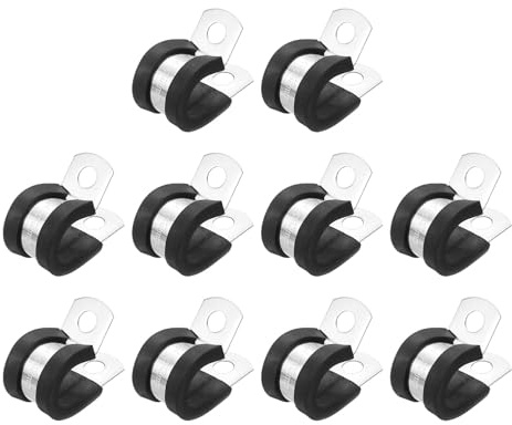 sourcing map 1/2(12mm) Cable Clamp, 304 Stainless Steel Rubber Cushioned Insulated Clamp R Shape Metal Clamp Tube Holder for Pipe Hose Wire Cord Installation 10Pcs