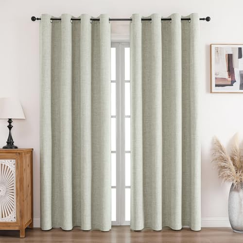 CUCRAF 100% Blackout Curtains Light Beige 84 Inch Drop 2 Panels Soft Texture Energy Saving Sun Blocking Thermal Eyelet Curtains for Bedroom Living Room 66 X 84 Inch
