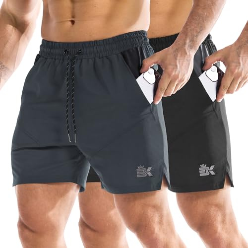 ZENWILL Pack de 2 DryFlow Pantalones Cortos Ligeros Deporte Hombre,Short Gym Running para Gimnasio, Pantalón Corto Ejercicio Hombre Secado Rápido(Negro/Gris Oscuro,M)