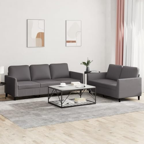 Homgoday 2-TLG. Sofagarnitur mit Kissen Grau Kunstleder Loungesofa Wohnzimmersofa Designsofa Sofa Couch Gästesofa Sitzmöbel für Wohnzimmer Büro Empfang
