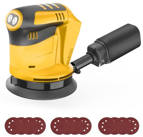 Cordless Random Orbital Sander for Dewalt, 125MM Brushless Orbit Hand-Sander with 12 Sandpapers, Dust Collection Bag for Sanding, Polishing Wood, DIY, Home Improvement (No Battery)