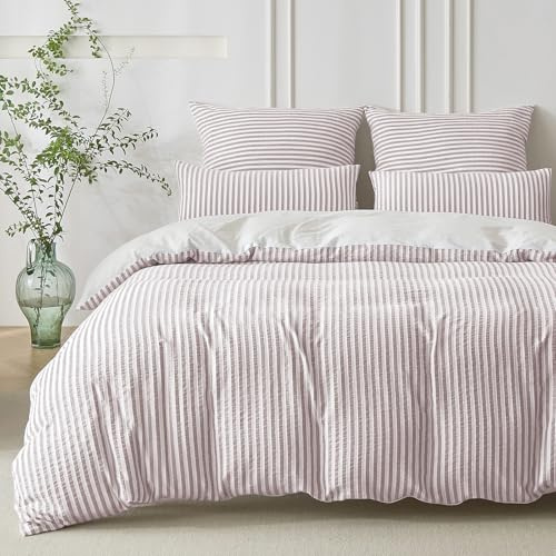 SOULFUL Bettwäsche 220x240 Baumwolle Gestreift Jacquard Oeko-TEX Altrosa | Gewaschene Baumwolle Boho Bettwäsche-Sets mit Reißverschluss Atmungsaktiv Enthält 1 Bettbezug 220x240 und 2 Kissenbezug 80x80