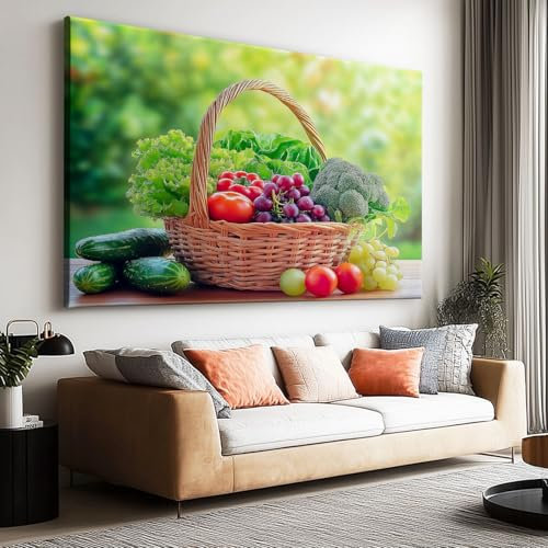 Canvas Wall Art Botanical Fruit Basket Poster Canvas Painting Print For Living Room Wall Art Pictures Home Decorative 47 x 24 Inch (120 x 60 cm) Frameless
