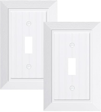 2-Pack Classic Beadboard Single Toggle Light Switch Cover Plate, Unbreakable Polycarbonate Decorative Switch Plate Covers, Pure White 1 Gang Wall Plate